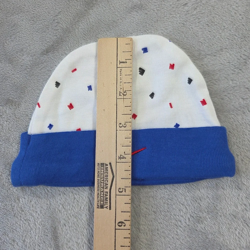 Nike Baby Beanie Hat 0-6M White Blue Confetti Cotton Knit Swoosh Logo Streetwear
